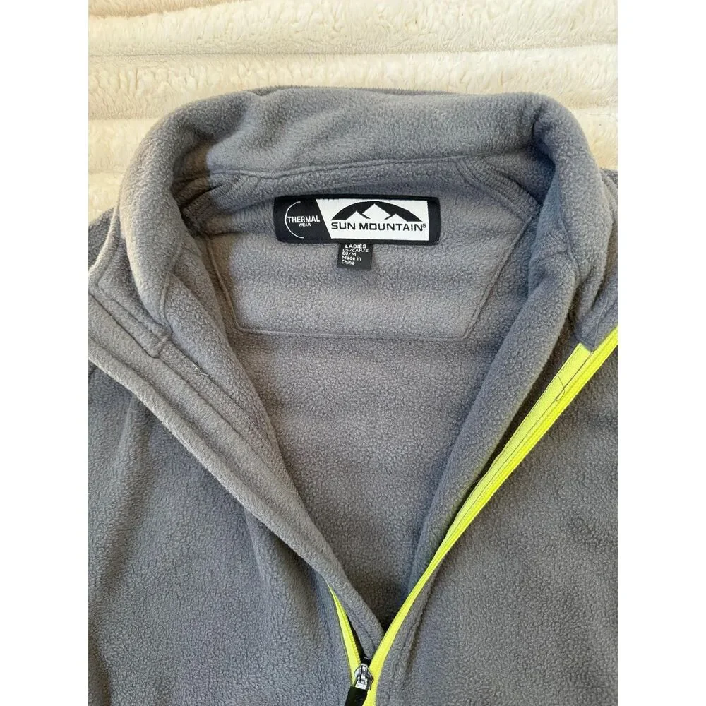 Sun Mountain Thermal Wear Gray & Neon Yellow Full-Zip Fleece Jacket Women's
